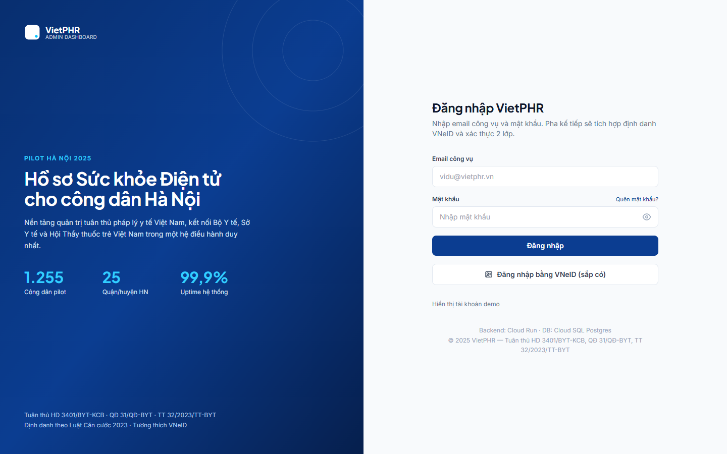 Giao diện Dashboard VietPHR cho cơ quan y tế